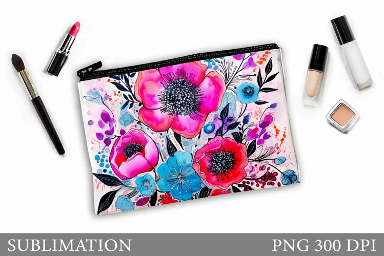 Flowers Makeup Bag Design. Floral Makeup Pouch Sublimation