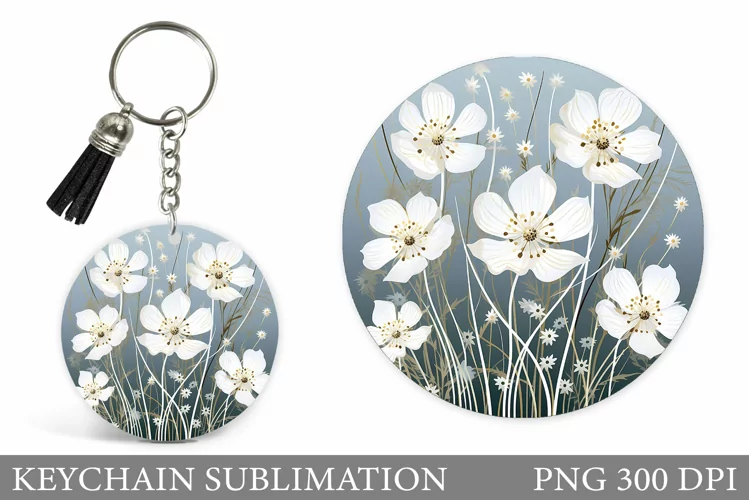 Wildflowers Keychain Design. Flowers Keychain Sublimation