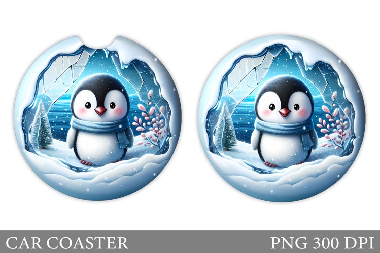 Cute Penguin Car Coaster. Christmas Car Coaster Sublimation