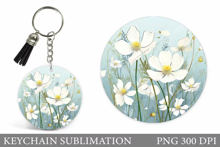 Flowers Round Keychain. Wildflowers Keychain Sublimation
