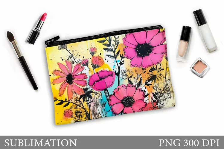 Flowers Makeup Bag Design. Flowers Sublimation