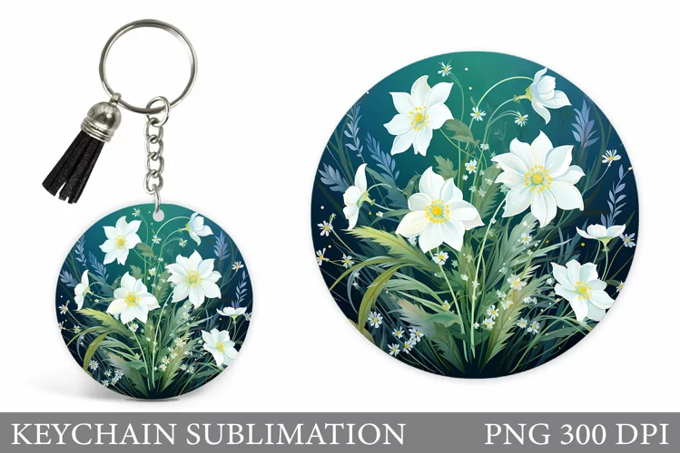 Flowers Round Keychain. Wildflowers Keychain Sublimation