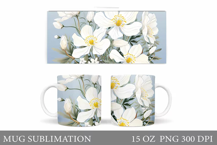 Flowers Mug Wrap Design. Flowers Mug Sublimation