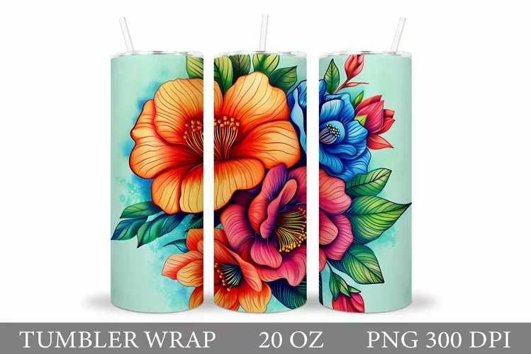 Flowers Tumbler Sublimation. Floral Tumbler Design