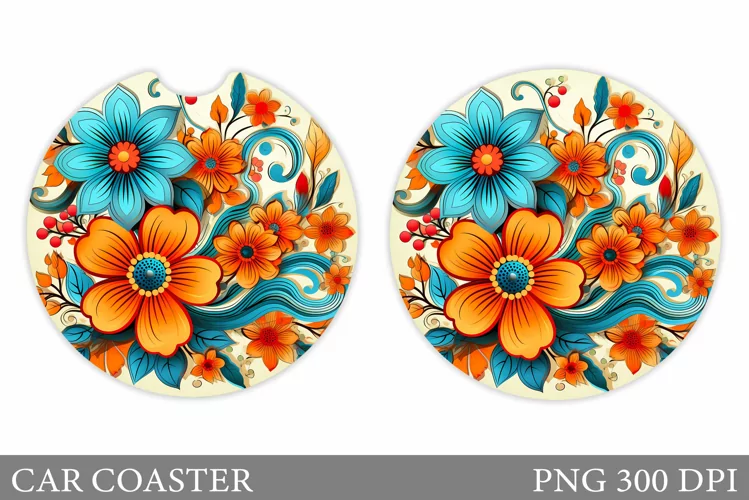 Flowers Car Coaster Design. Summer Car Coaster Template