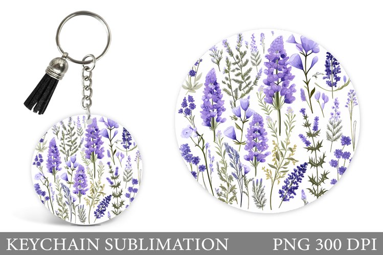 Lavender Keychain Sublimation. Floral Keychain Design