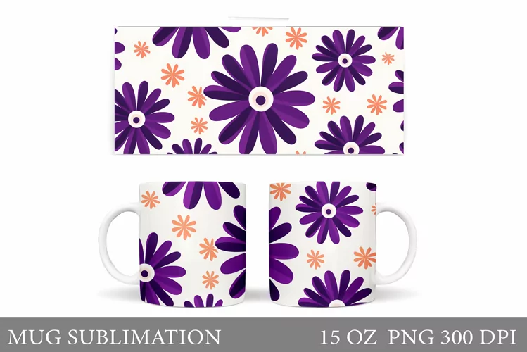 Daisy Flowers Mug Design. Flowers Mug Sublimation
