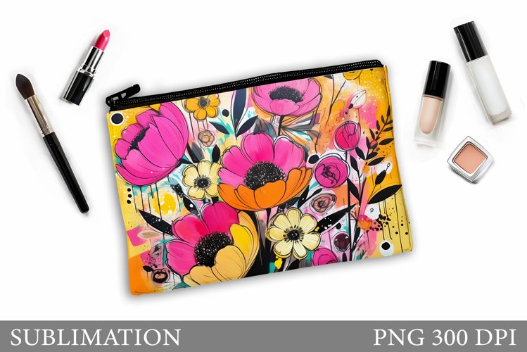 Flowers Makeup Bag Design. Flowers Makeup Pouch Sublimation example image 1