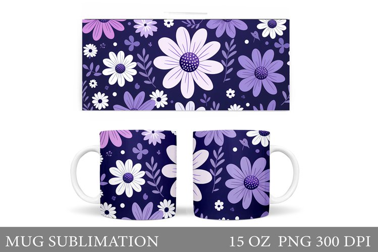 Daisy Flowers Mug Sublimation. Flowers Mug Wrap Design example image 1