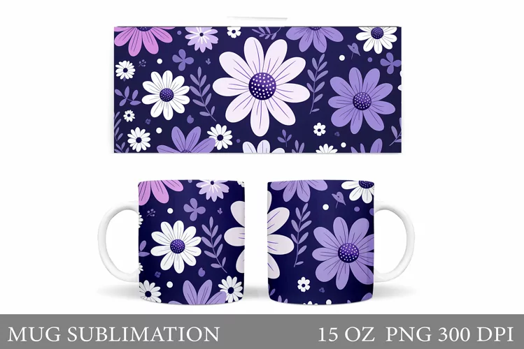 Daisy Flowers Mug Sublimation. Flowers Mug Wrap Design