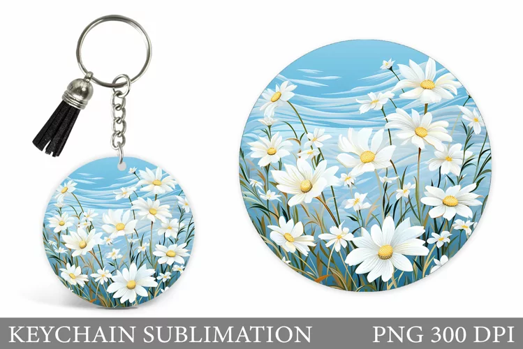 Daisy Flowers Keychain Design. Floral Keychain Sublimation