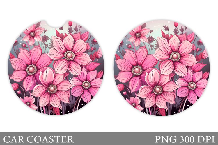 Flowers Car Coaster Sublimation. Floral Coaster Design