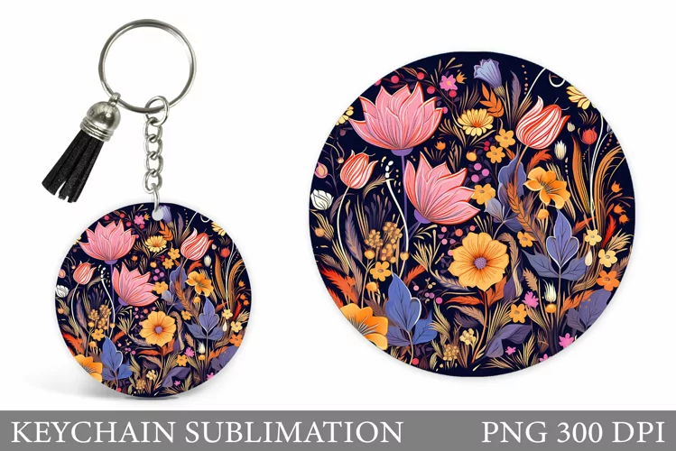 Flowers Keychain Sublimation. Wildflowers Keychain Design