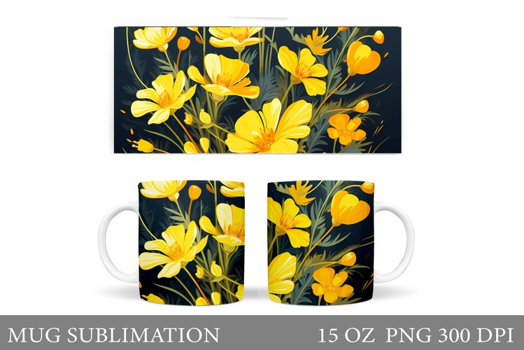 Flowers Mug Wrap Sublimation. Flowers Mug Wrap Design example image 1