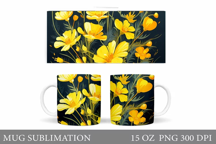 Flowers Mug Wrap Sublimation. Flowers Mug Wrap Design
