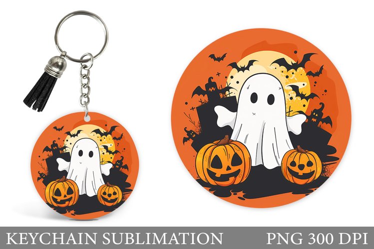 Cute Ghost Keychain Design. Cute Pumpkin Round Keychain