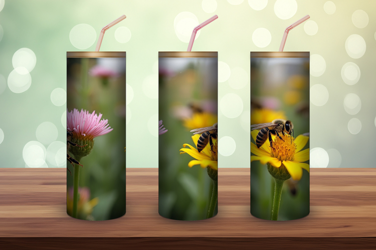 Bee and flowers. Tumbler wrap sublimation.