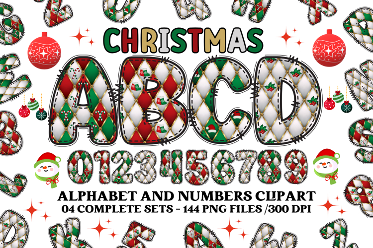 Christmas Alphabet png clipart, christmas letters doodle