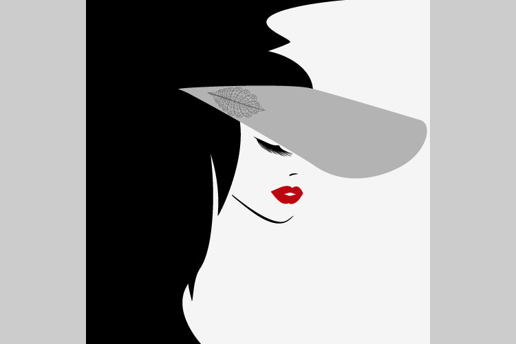 Abstract portrait of a girl in a cap isolated on a gray.