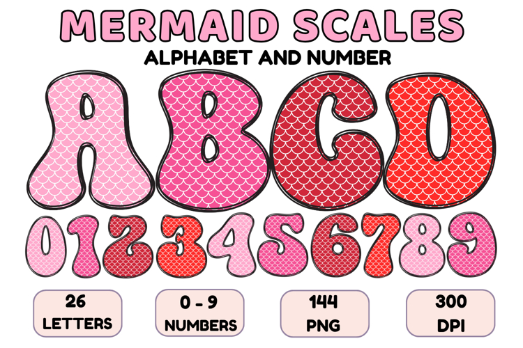Mermaid Scales Alphabet Letters & Numbers Clipart PNG 300DPI