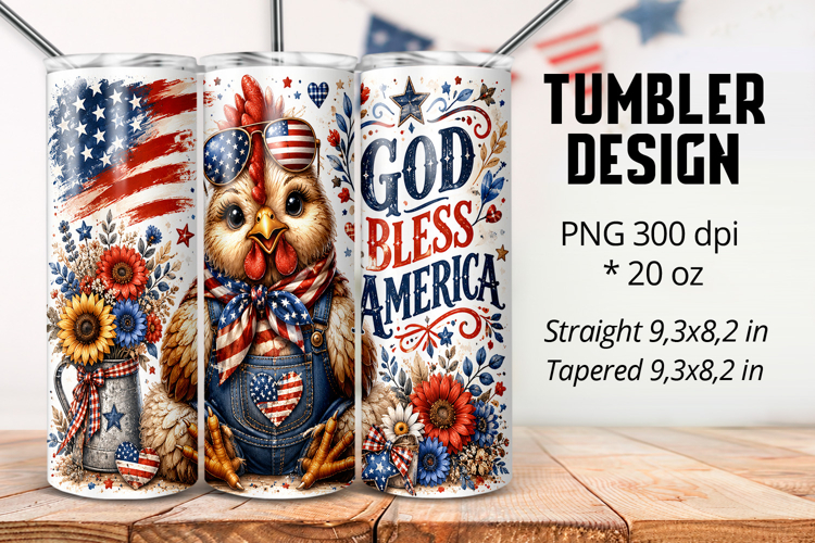 God Bless America Chicken 20oz Tumbler Wrap PNG