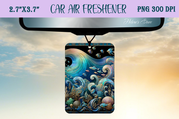Blue & gold iridescent ocean Air Freshener Car sublimating