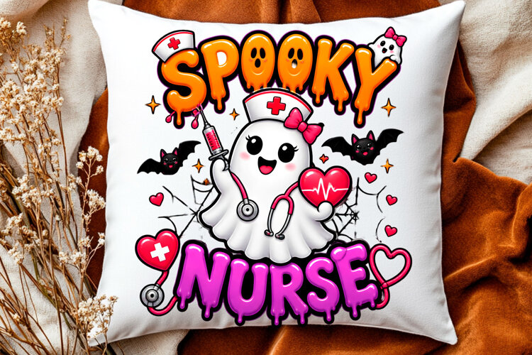 Spooky nurse ghost Halloween design with cute medical example image 1