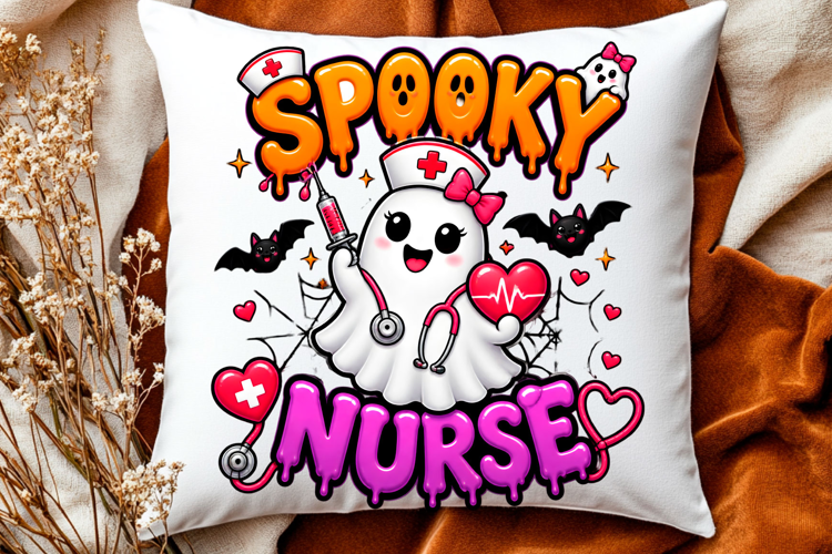 Spooky nurse ghost Halloween design with cute medical