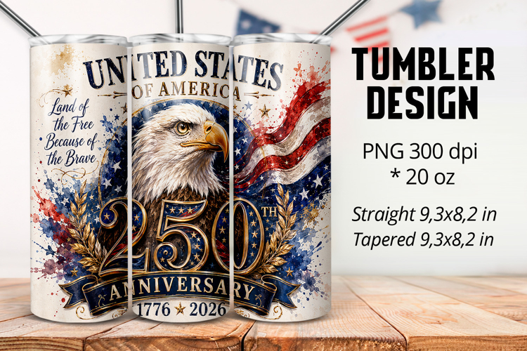 USA 250th Anniversary 20oz Tumbler Wrap PNG