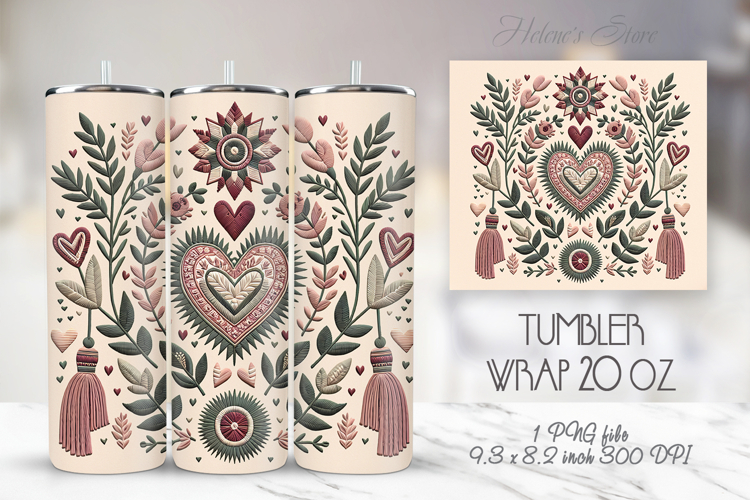 Pastel heart & flowers straight skinny tumbler 20 oz wrap