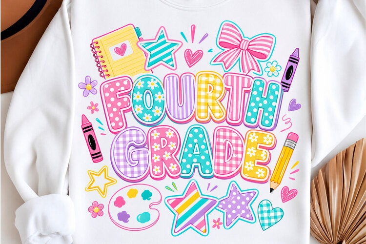 Striped Floral Fourth Grade Shirt PNG example image 1