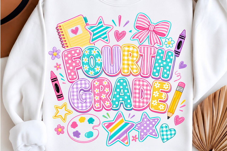 Striped Floral Fourth Grade Shirt PNG