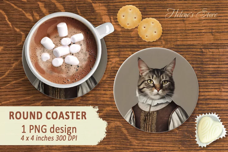 Lady cat Round Coaster sublimation| cat in medieval costume