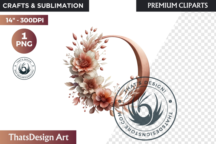 Floral Alphabet wedding Clipart Rose Gold flower letter