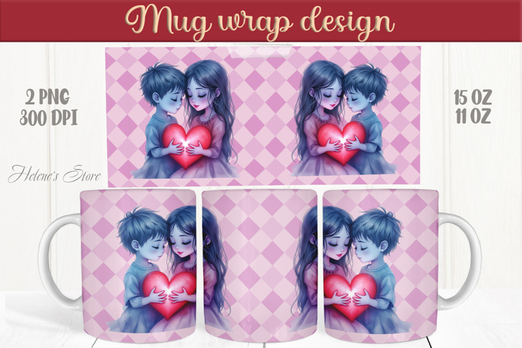 Cute kids couple & heart Mug wrap sublimation| Boy and girl