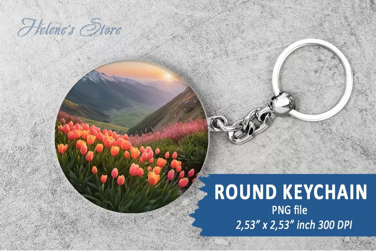Mountains round keychain sublimation | Spring Car coaster