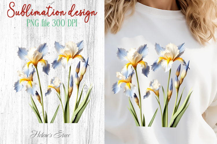 Iris flowers sublimation design png |Delicate Floral Clipart