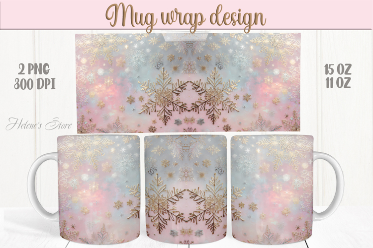 Pastel Christmas mug wrap png |Snowflakes mug sublimation