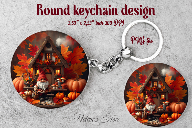 Cute garden gnome and cozy home round keychain design png