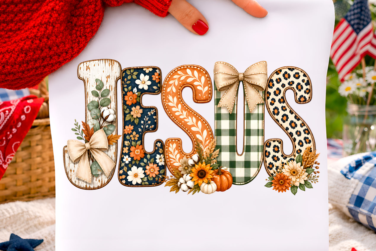 Jesus Fall Floral Patchwork Png