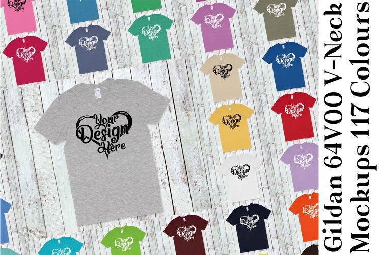 Gildan 64V00 V Neck T-Shirt Mockup Bundle 117 Colours 1111