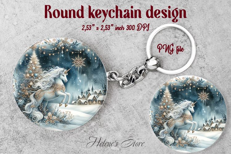 Christmas round keychain design|Magic unicorn Car coaster