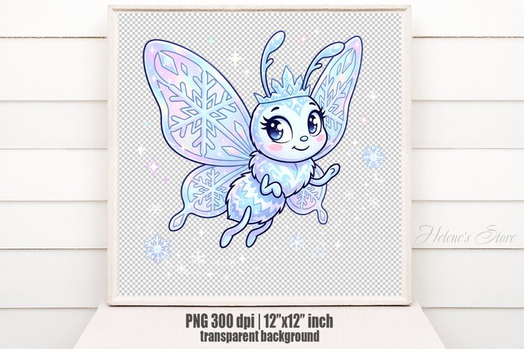 Kawaii Pastel Snowflake Butterfly PNG |Cute Winter Clipart example image 1