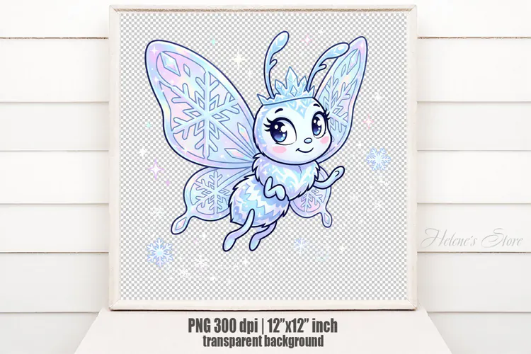 Kawaii Pastel Snowflake Butterfly PNG |Cute Winter Clipart