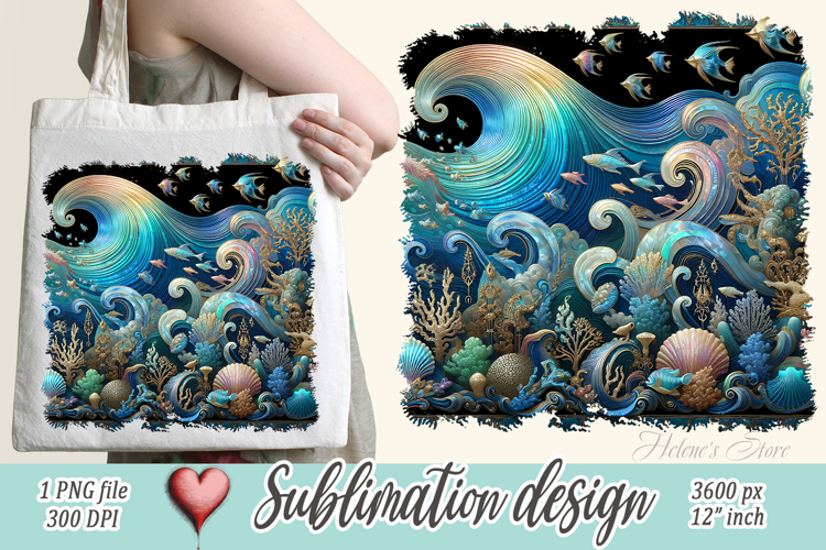 Blue ocean gold and pearl sublimation designs png | Sea life