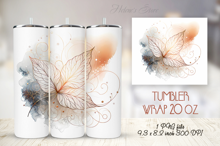 Gold watercolor leaves straight tumbler 20oz wrap designs