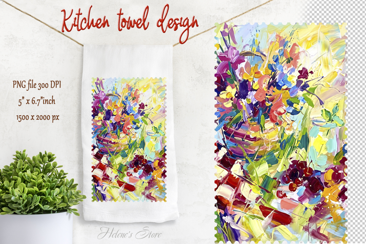 Abstract bouquet design | Farmhouse kitchen towel png
