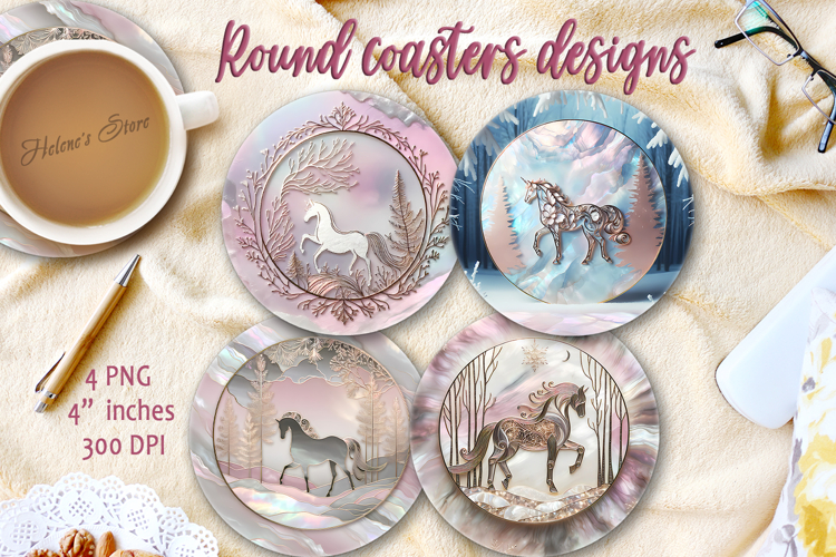 Magic Christmas horse round coaster sublimation designs png