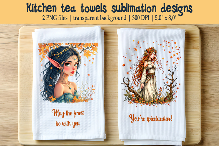 Cute elf girl and fall quote kitchen tea towel sublimation