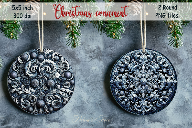 Christmas vintage round ornament sublimation designs PNG